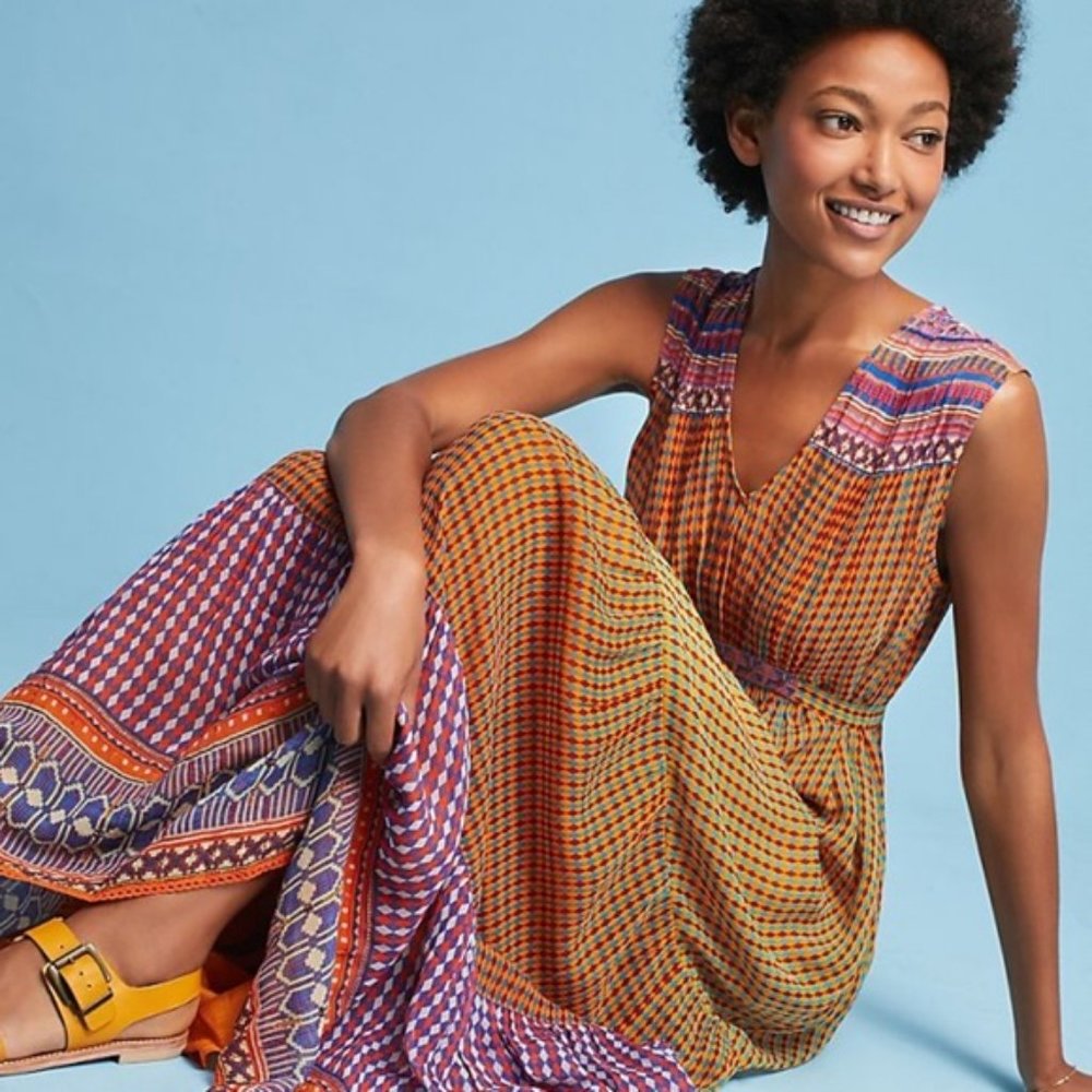 Anthropologie XS Boho Print Maxi Dress Orange - Picture 10 of 13